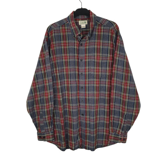 Mens Grey L.L.Bean Thick Flannel Plaid Long Sleeve Shirt