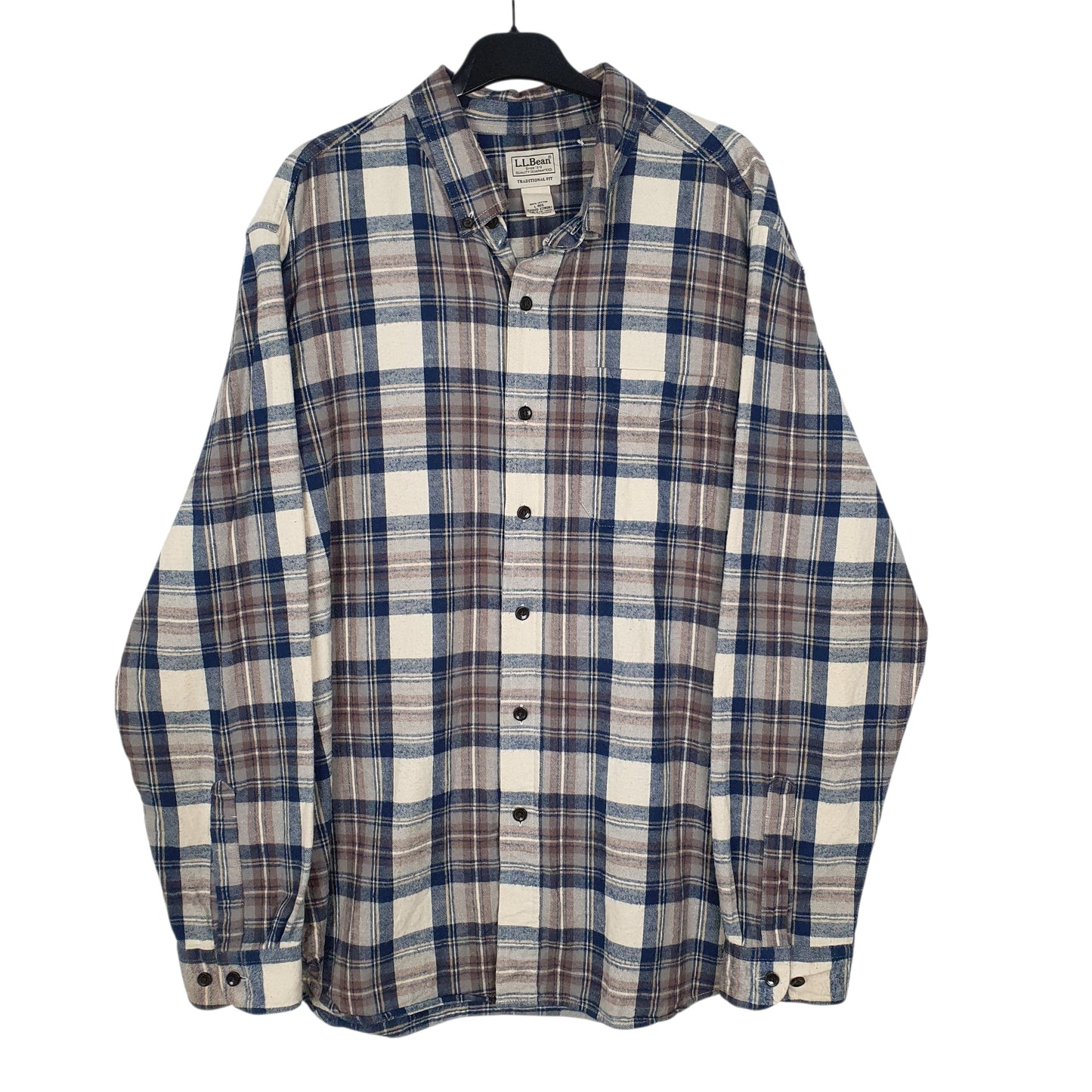 Mens Cream L.L.Bean Chamois Flannel Long Sleeve Shirt