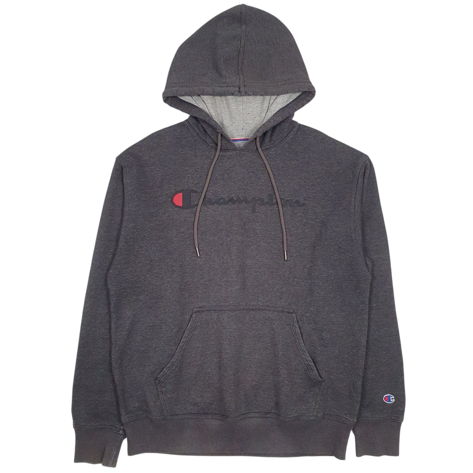 Mens Grey Champion Spellout Hoodie Jumper