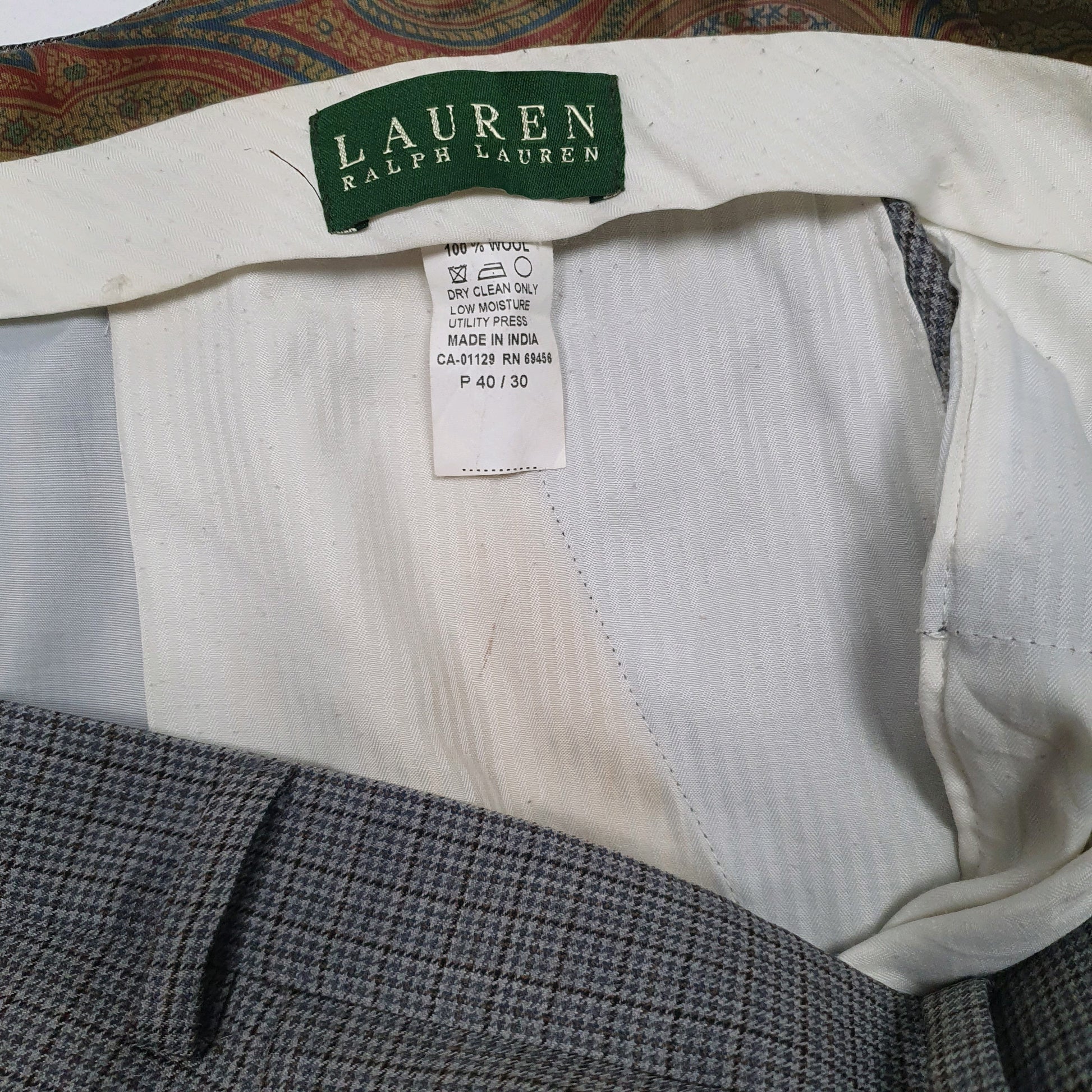 Mens Grey Ralph Lauren Check Houndstooth  Trousers