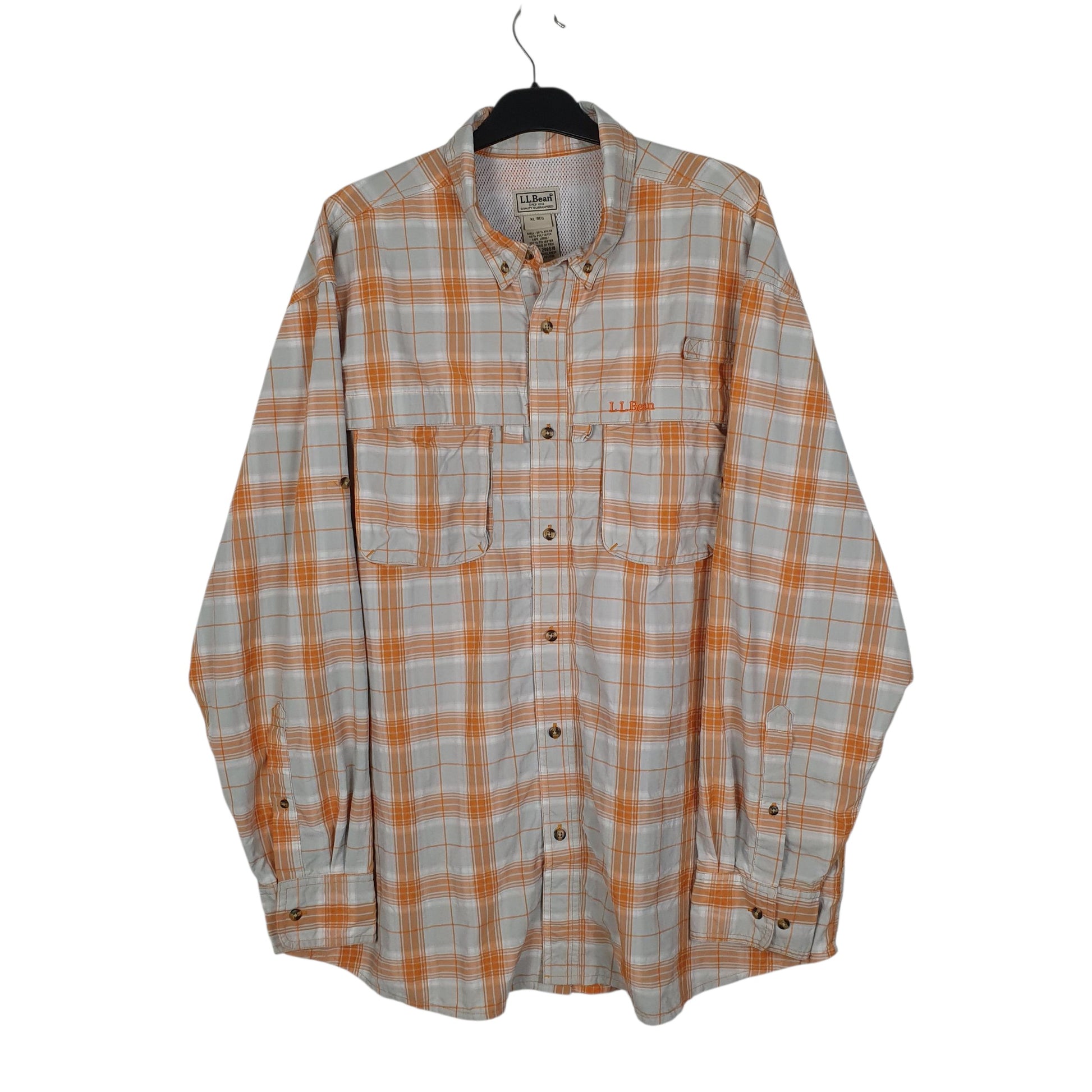 Mens Orange L.L.Bean Hiking Walking Long Sleeve Shirt
