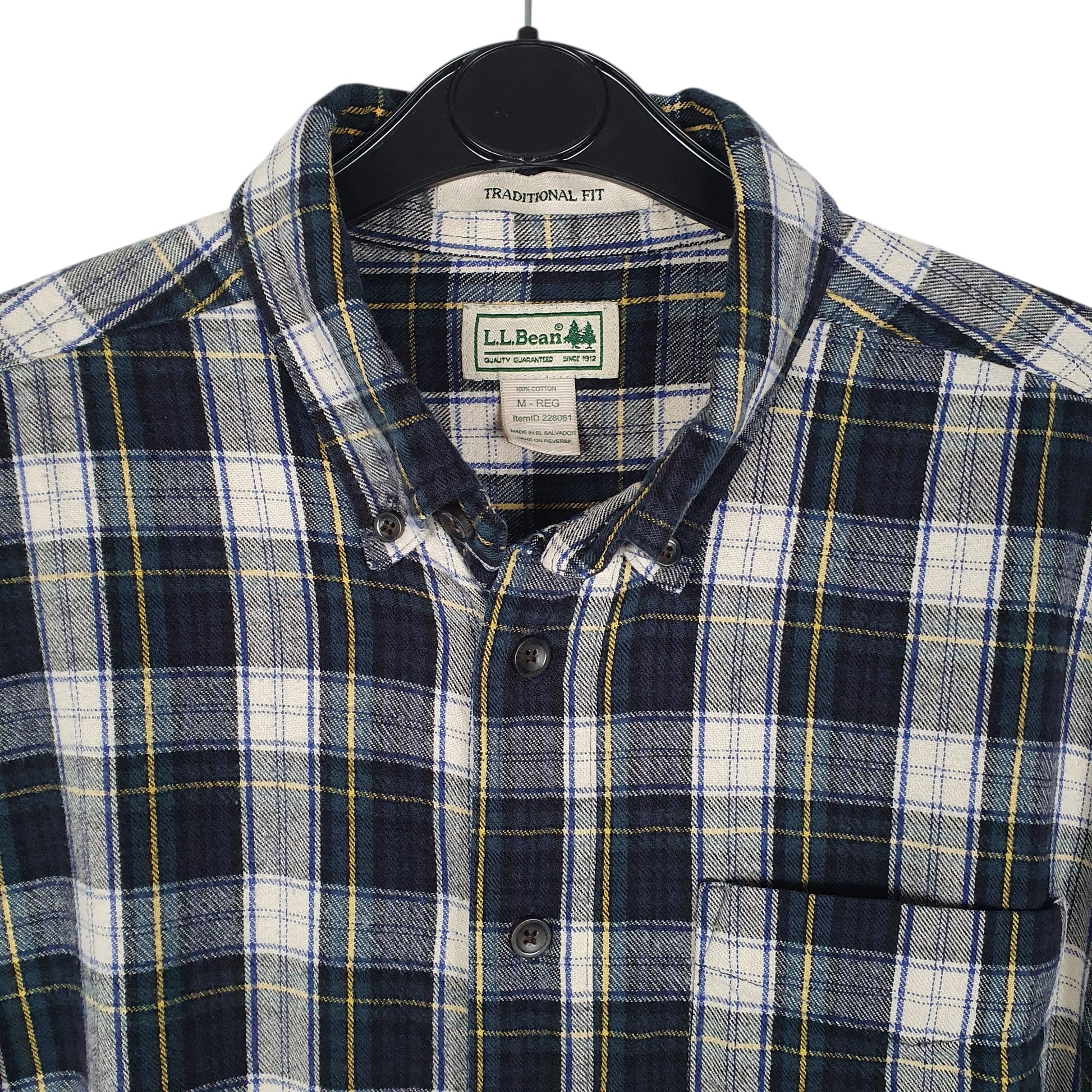 Mens Navy L.L.Bean Thick Flannel Plaid  Shirt