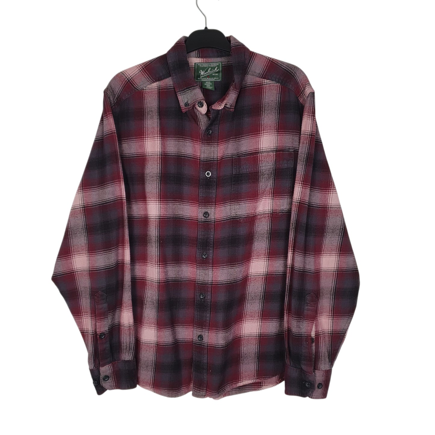 Mens Burgundy Woolrich Thick Flannel Plaid Long Sleeve Shirt