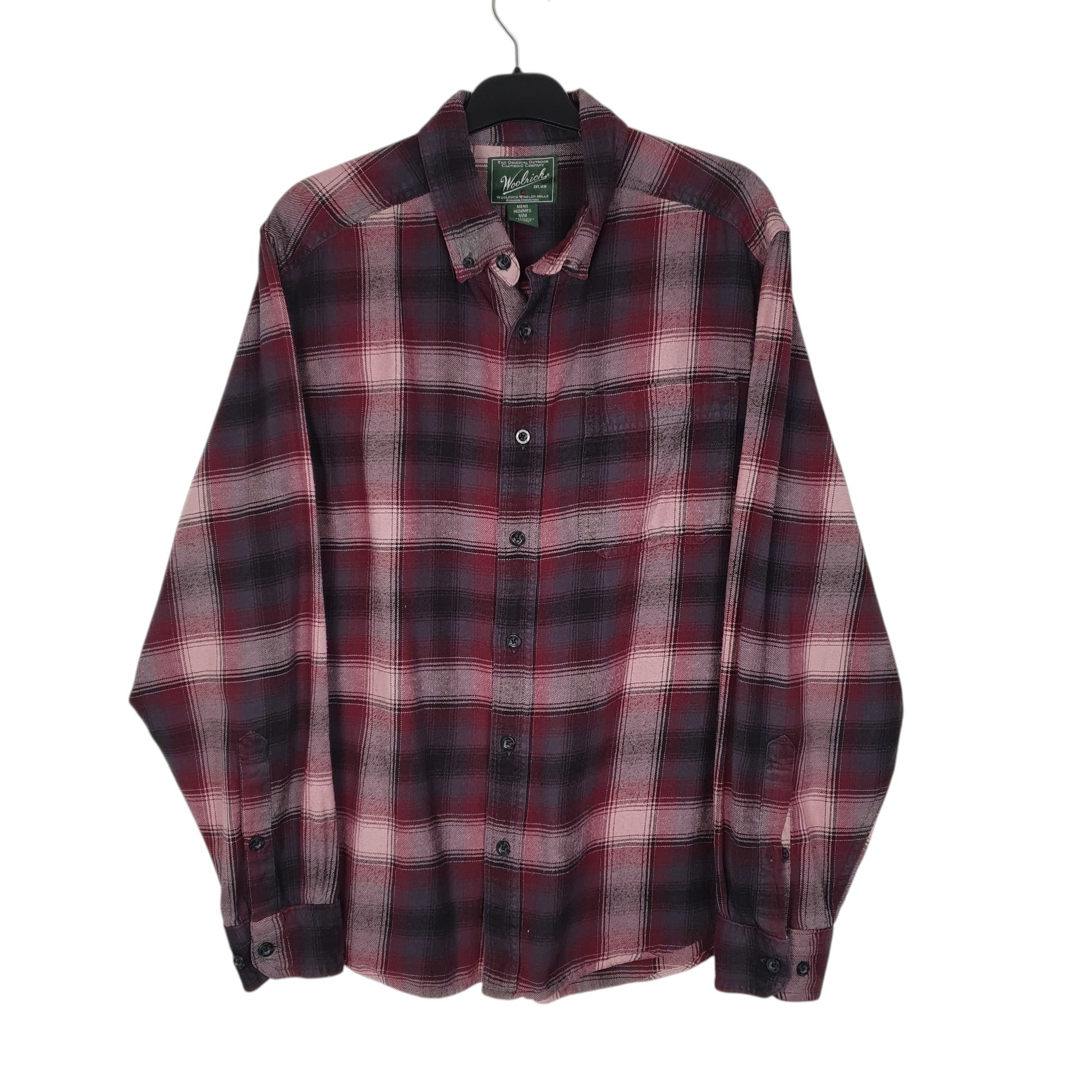 Mens Burgundy Woolrich Thick Flannel Plaid Long Sleeve Shirt