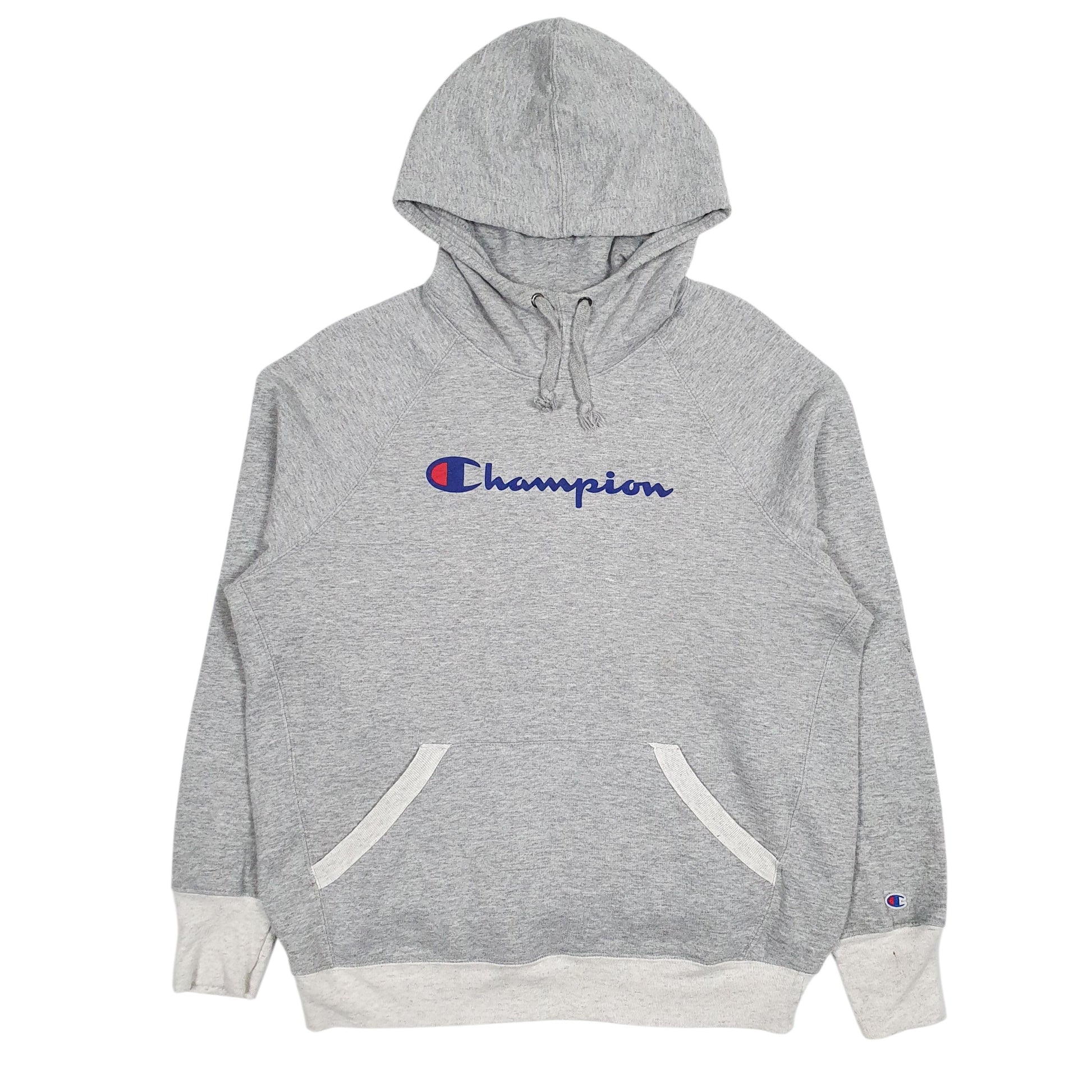 Mens Grey Champion Spellout Hoodie Jumper