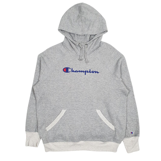 Mens Grey Champion Spellout Hoodie Jumper