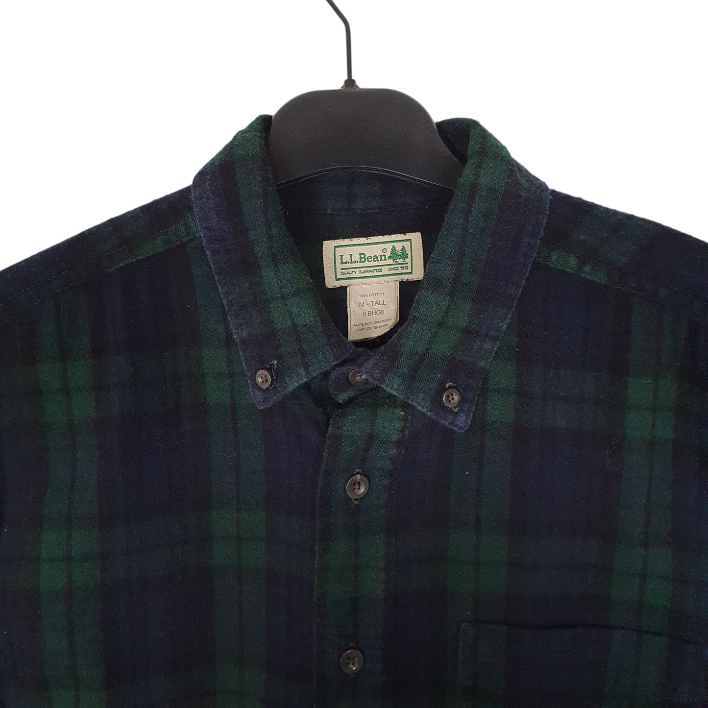 Mens Navy L.L.Bean Scotch Plaid Flannel Tall  Shirt