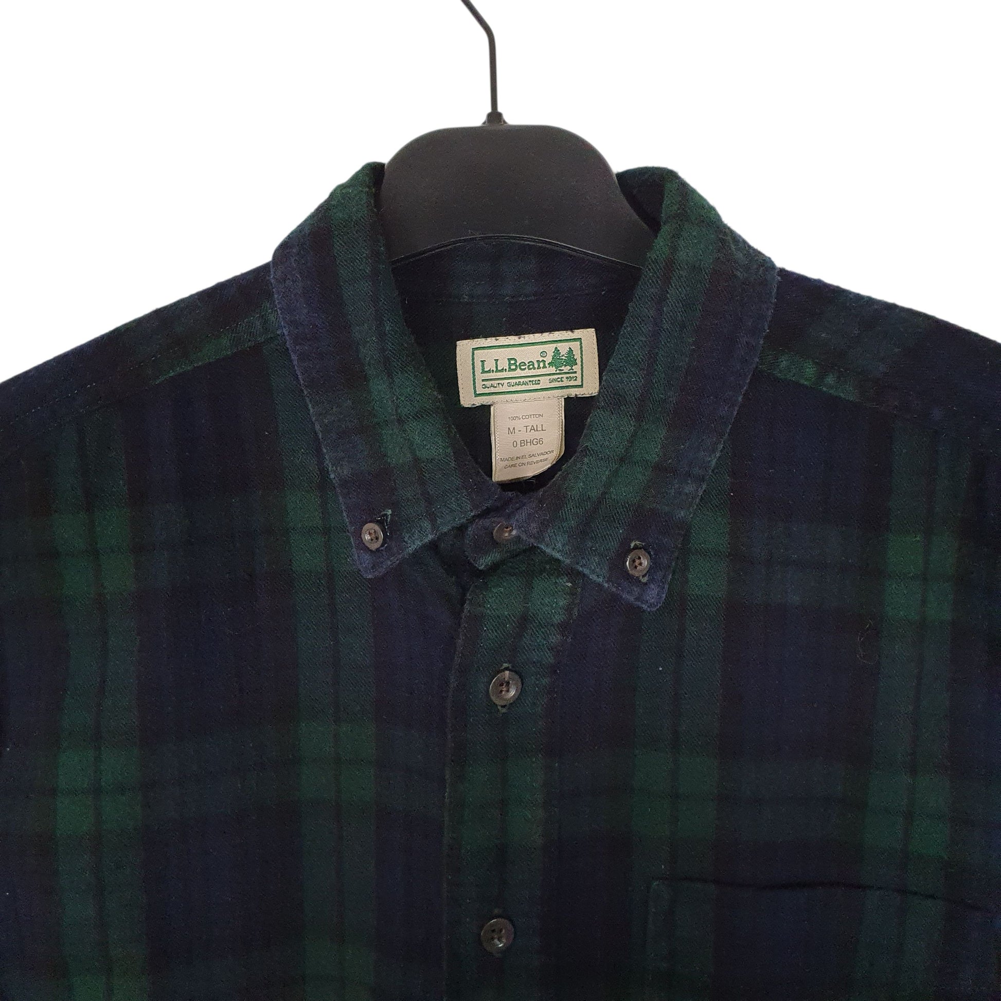 Mens Navy L.L.Bean Scotch Plaid Flannel Tall  Shirt