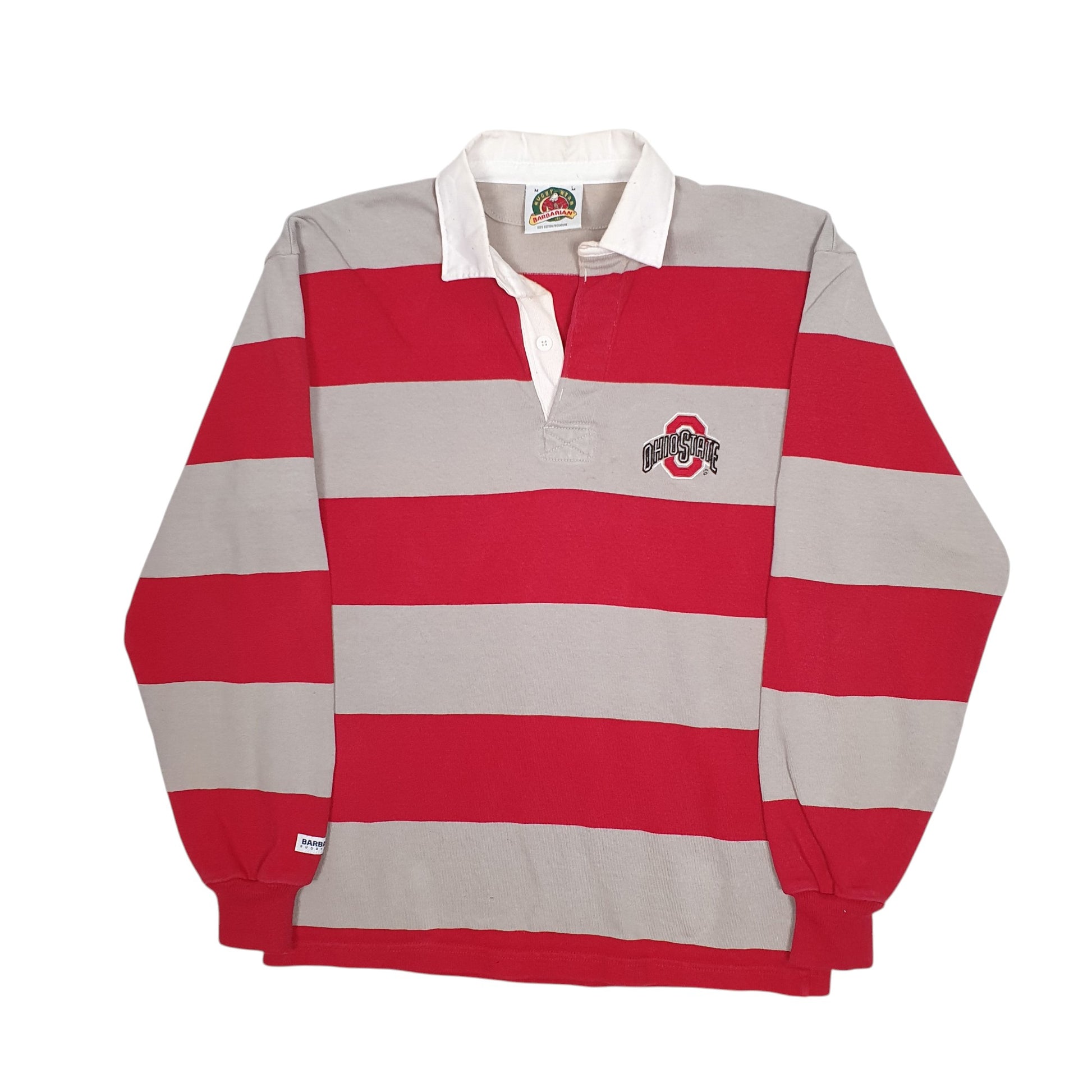 Mens Red Barbarian Ohio State Rugby Long Sleeve Polo Shirt