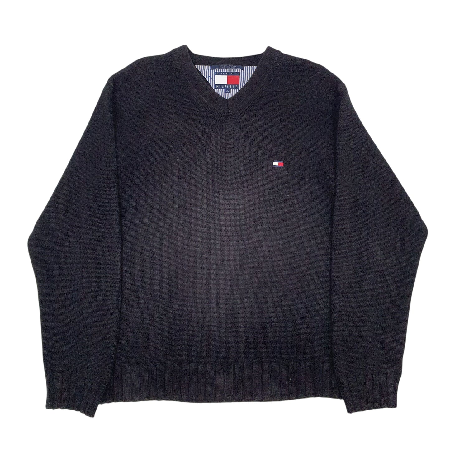 Mens Black Tommy Hilfiger Knitwear V Neck Jumper