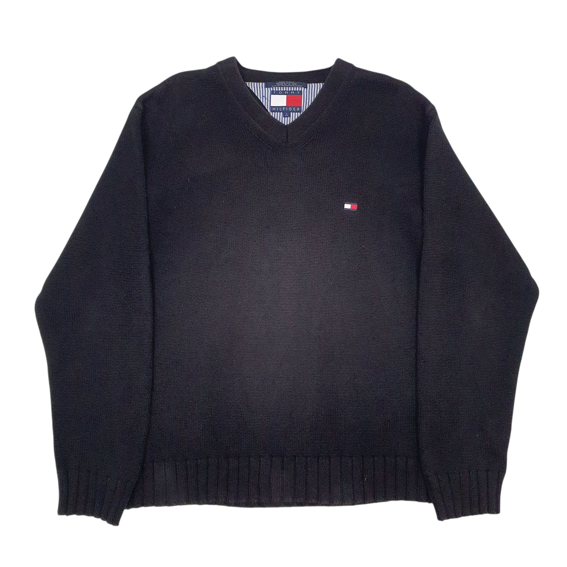 Mens Black Tommy Hilfiger Knitwear V Neck Jumper