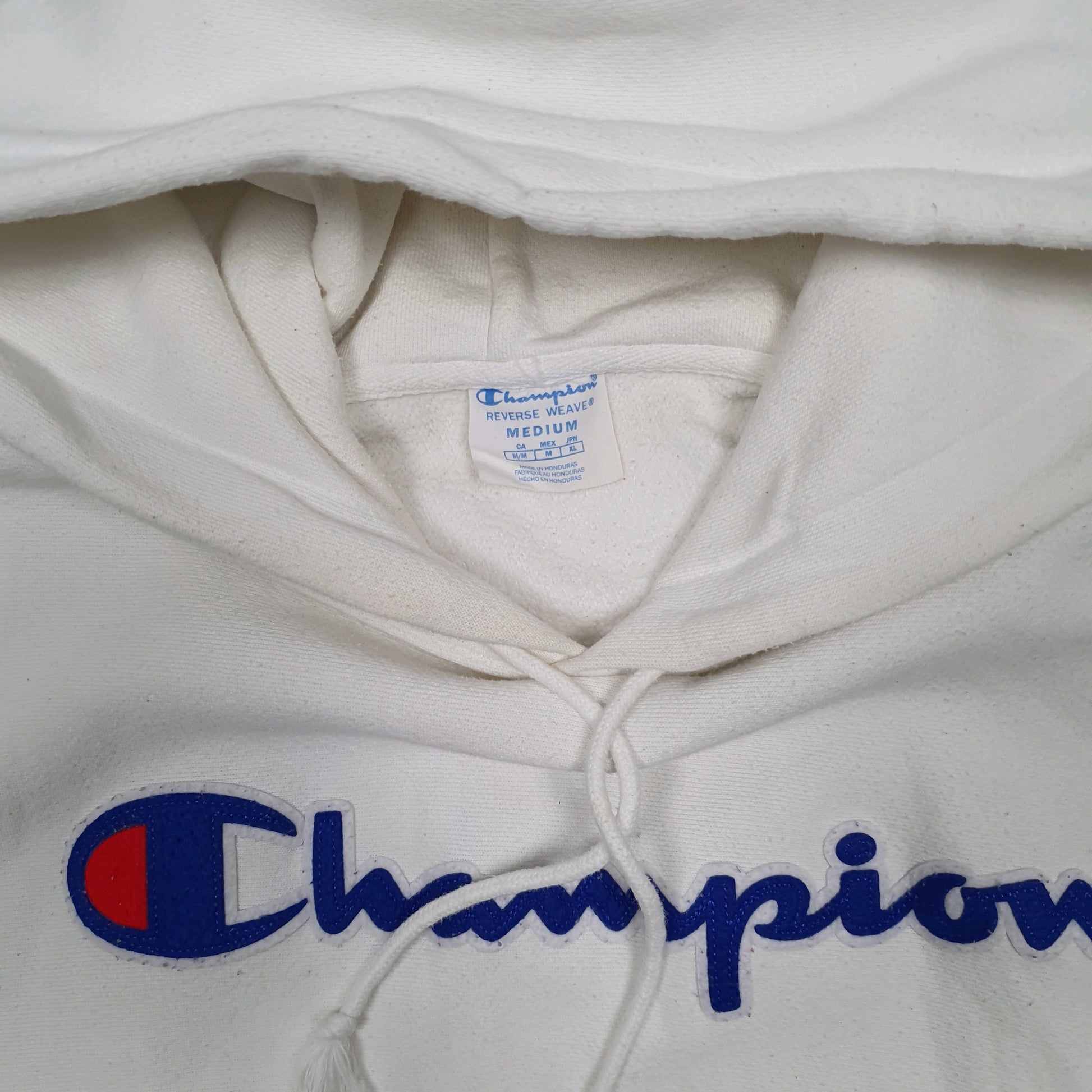 Mens White Champion Reverse Weave Hoodie Jumper