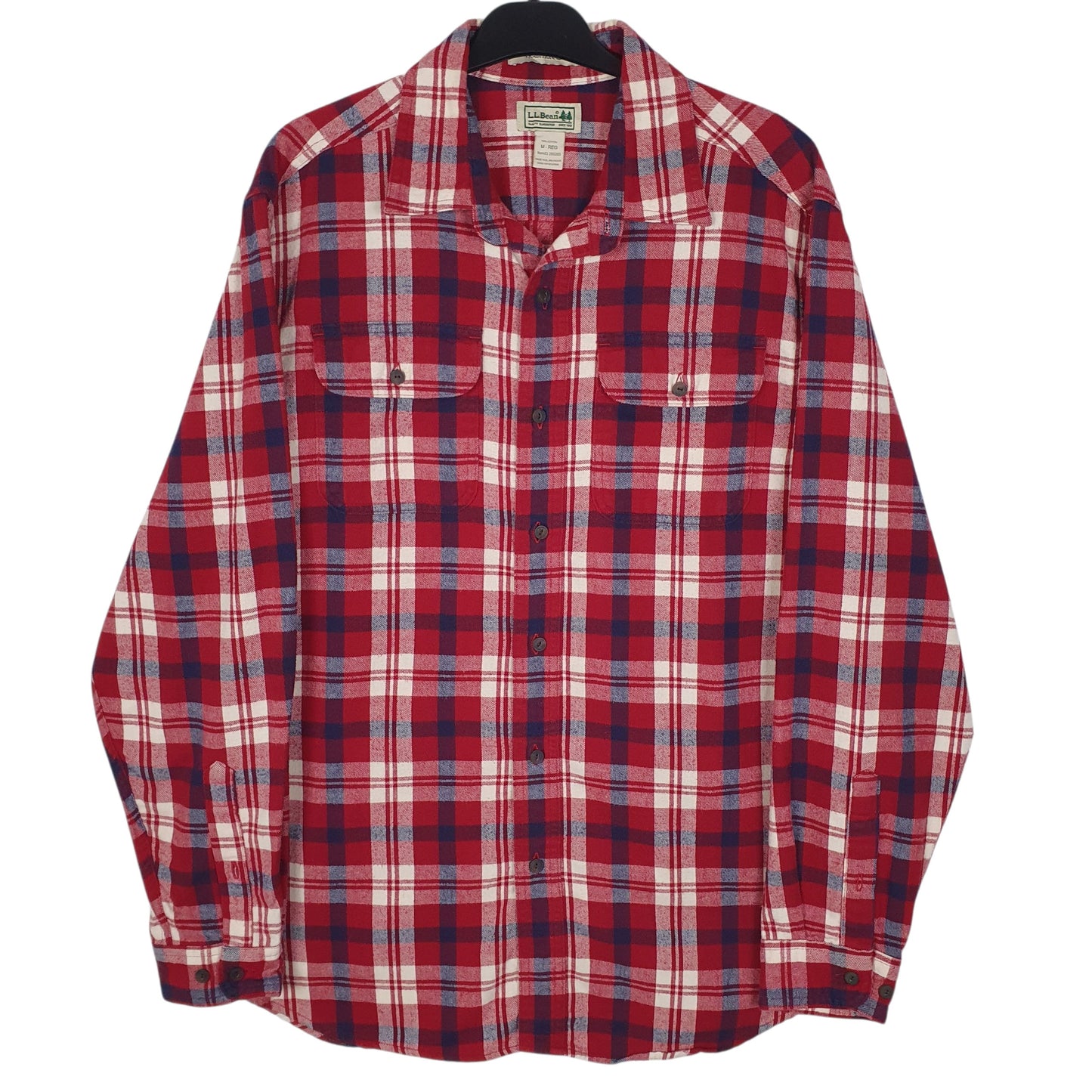 Mens Red L.L.Bean Flannel Plaid Long Sleeve Shirt