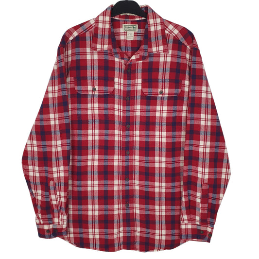 Mens Red L.L.Bean Flannel Plaid Long Sleeve Shirt