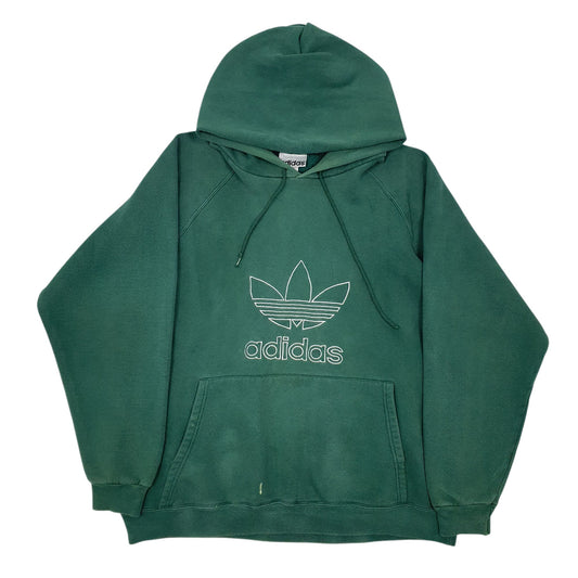 Mens Green Adidas Vintage 90s Made In USA Spellout Hoodie Jumper
