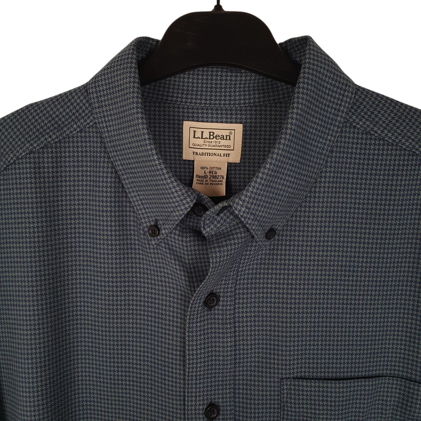 Mens Blue L.L.Bean Houndstooth  Shirt
