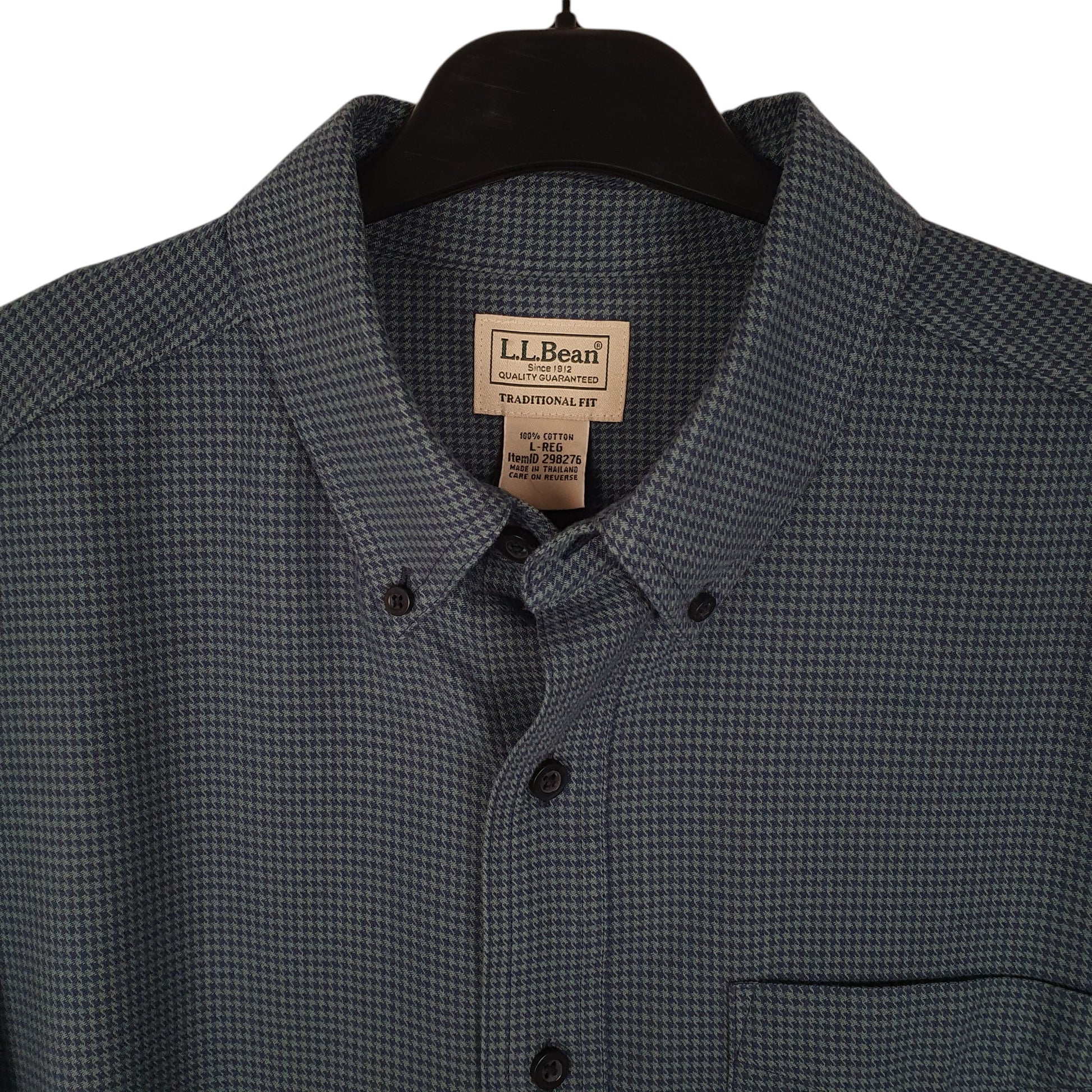 Mens Blue L.L.Bean Houndstooth  Shirt