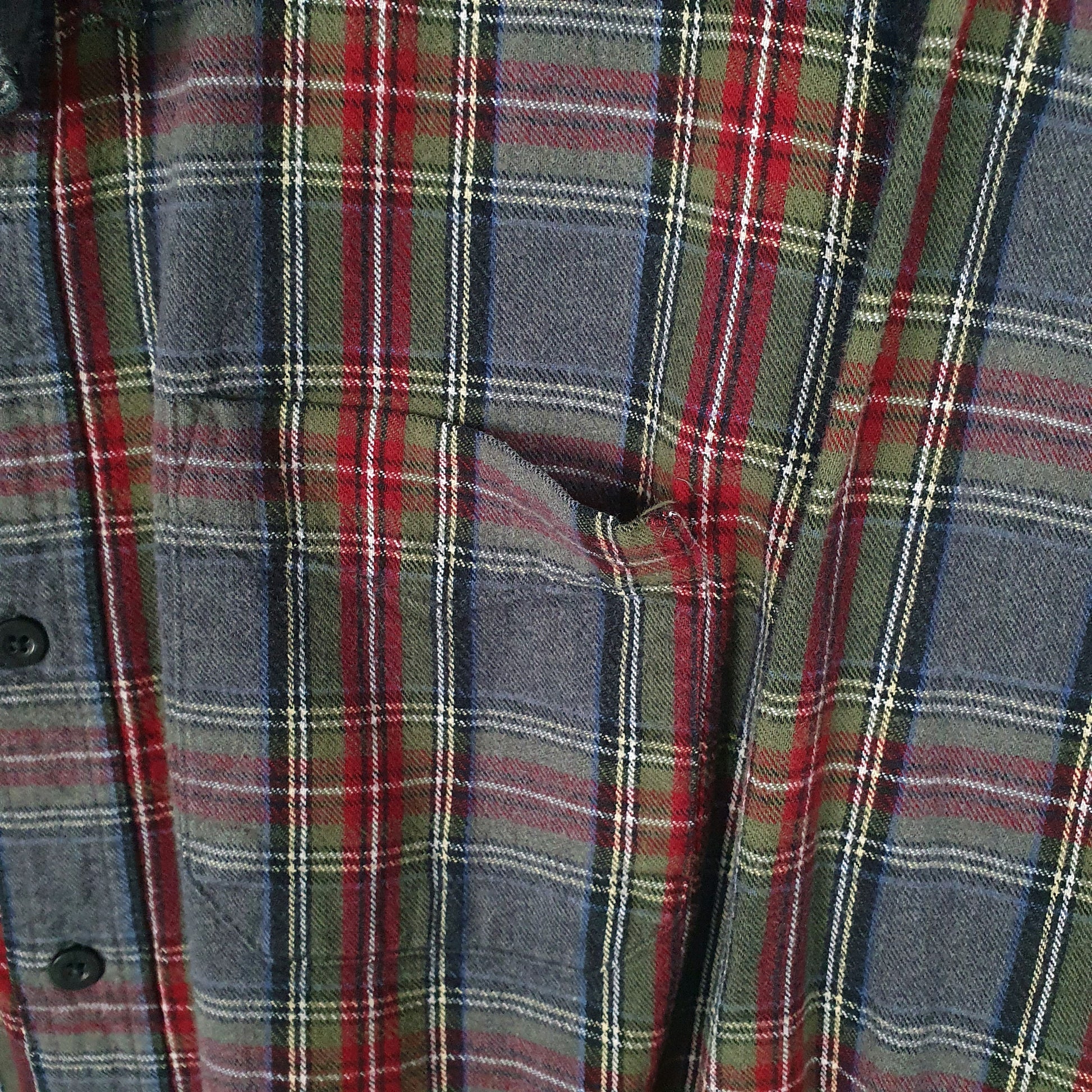Mens Grey L.L.Bean Thick Plaid Chamois  Shirt