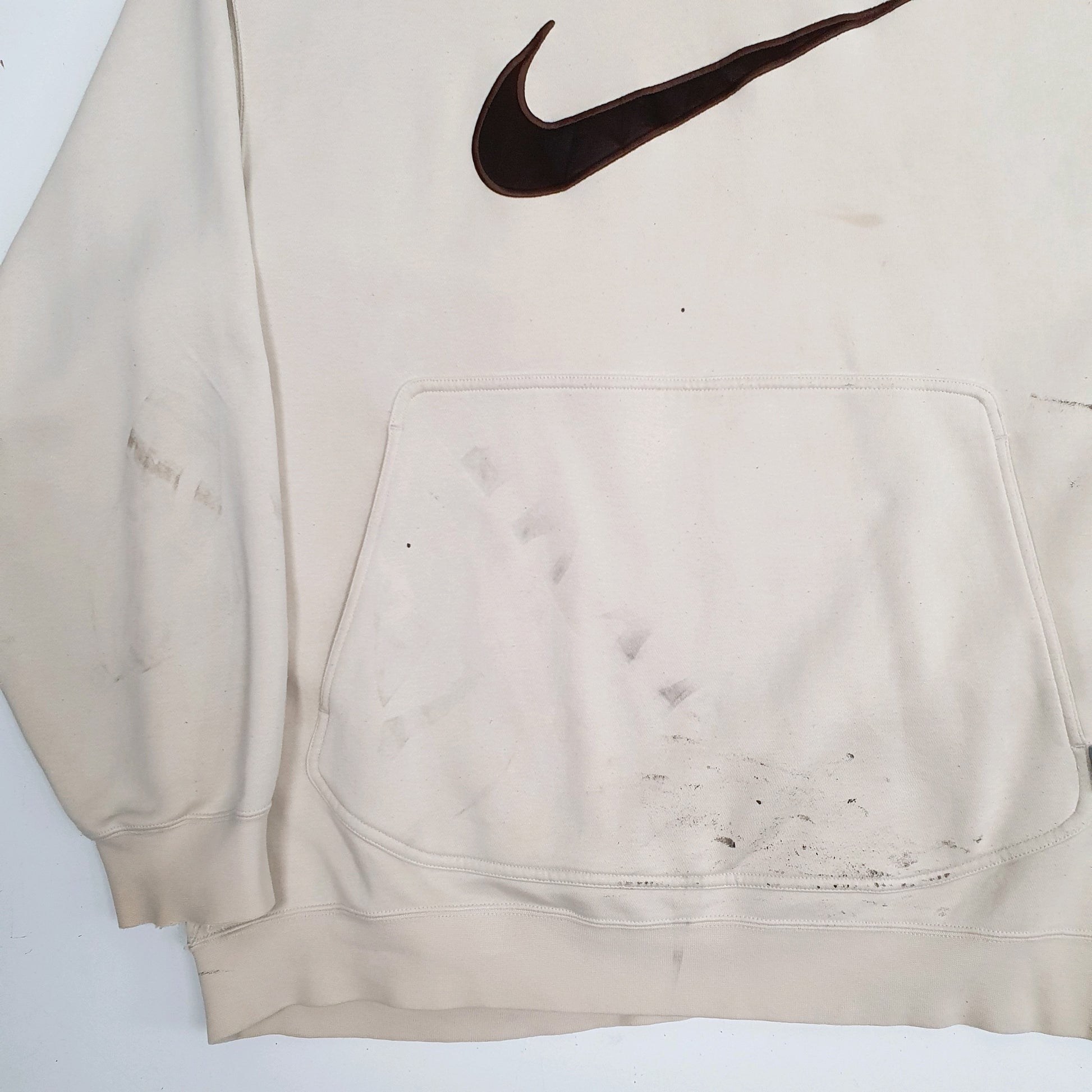 Mens Cream Nike Vintage 00s Hoodie Jumper