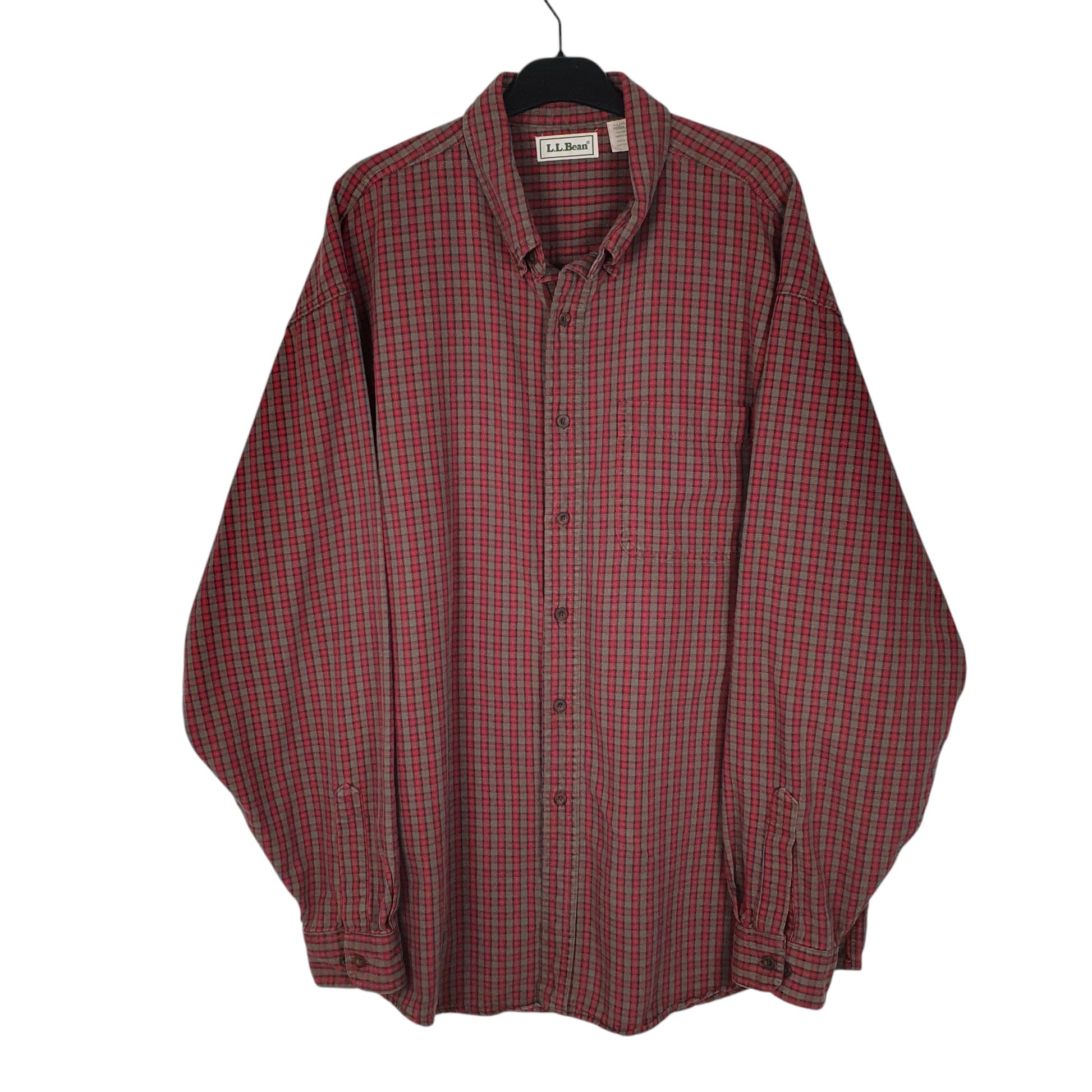 Mens Burgundy L.L.Bean Vintage 90s Made in USA Thick Plaid Long Sleeve Shirt