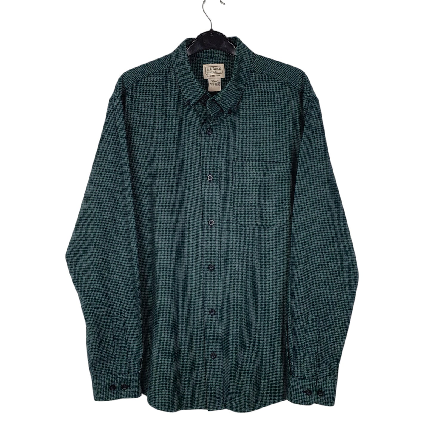 Mens Green L.L.Bean Thick Houndstooth Long Sleeve Shirt