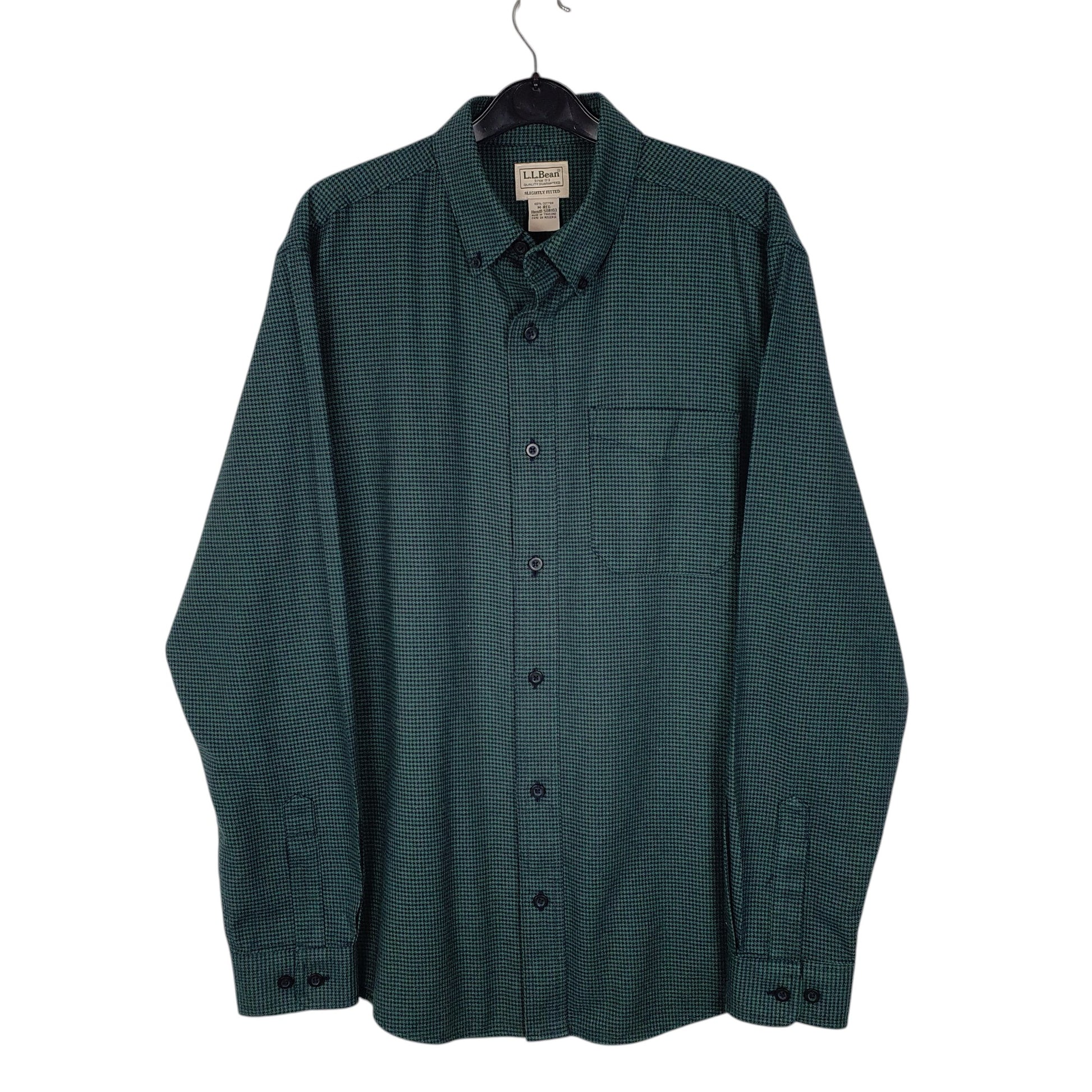 Mens Green L.L.Bean Thick Houndstooth Long Sleeve Shirt