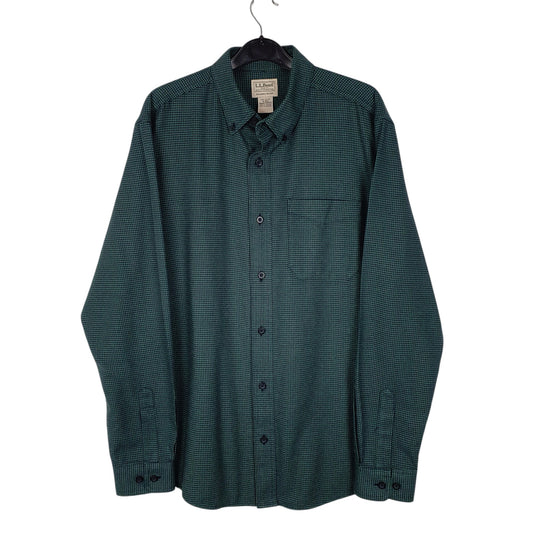 Mens Green L.L.Bean Thick Houndstooth Long Sleeve Shirt