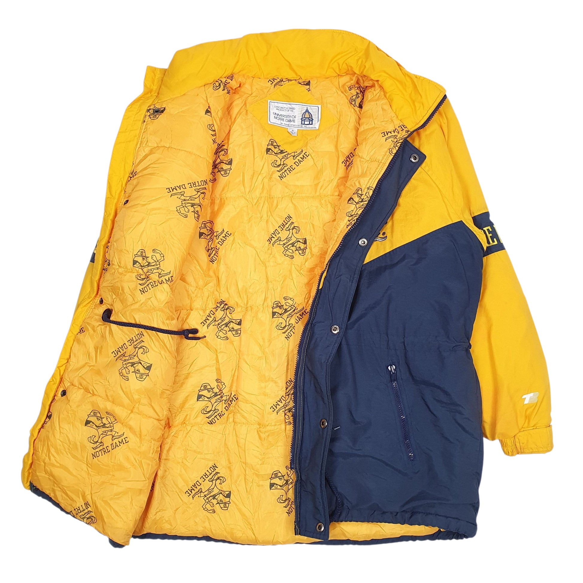 Mens Yellow Turbo Sportswear Vintage 90s Notre Dame Fighting Irish  Coat