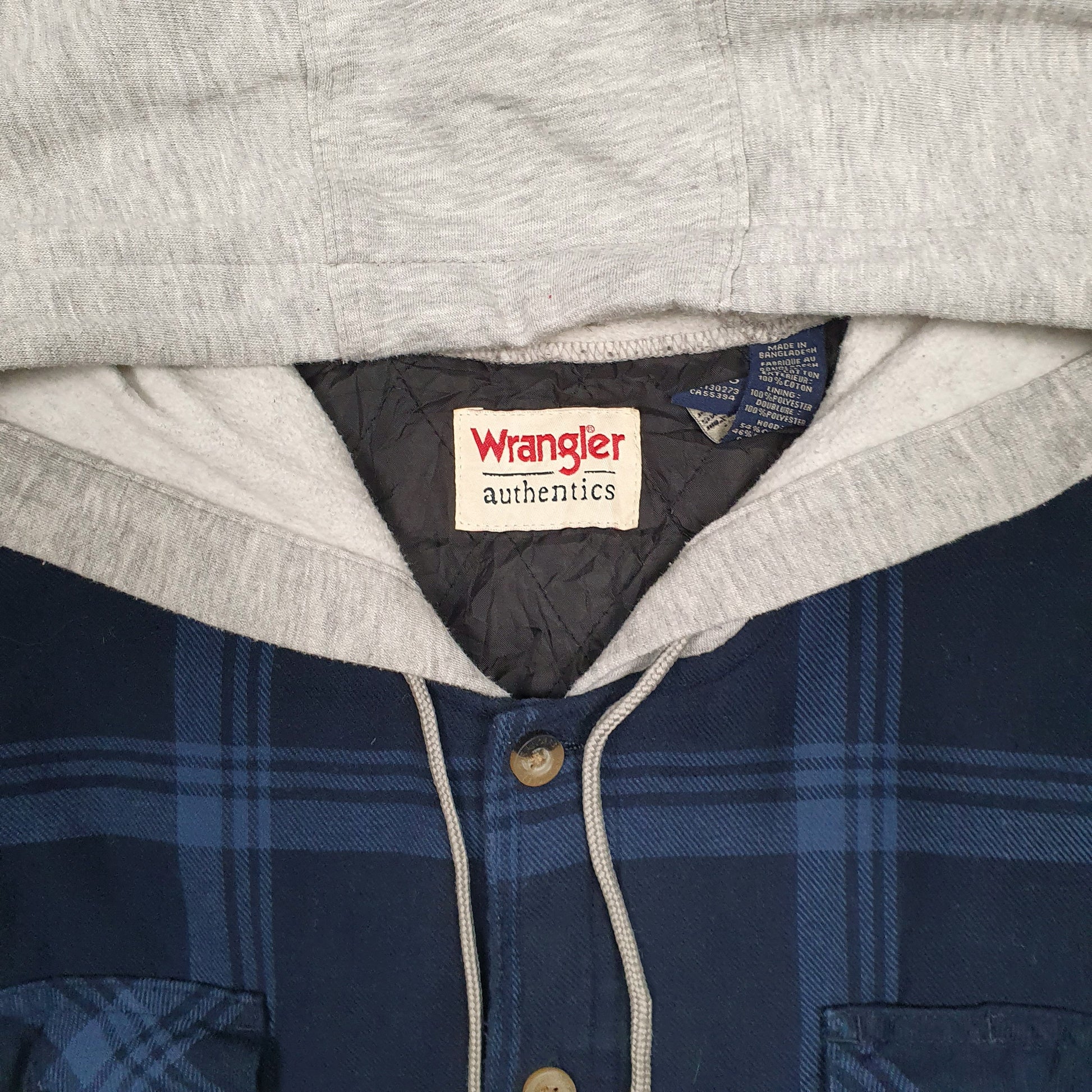 Mens Navy Wrangler Plaid Hoodie  Coat