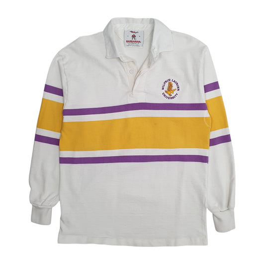 Mens White Barbarian Wilfrid Laurier Uni Rugby Long Sleeve Polo Shirt