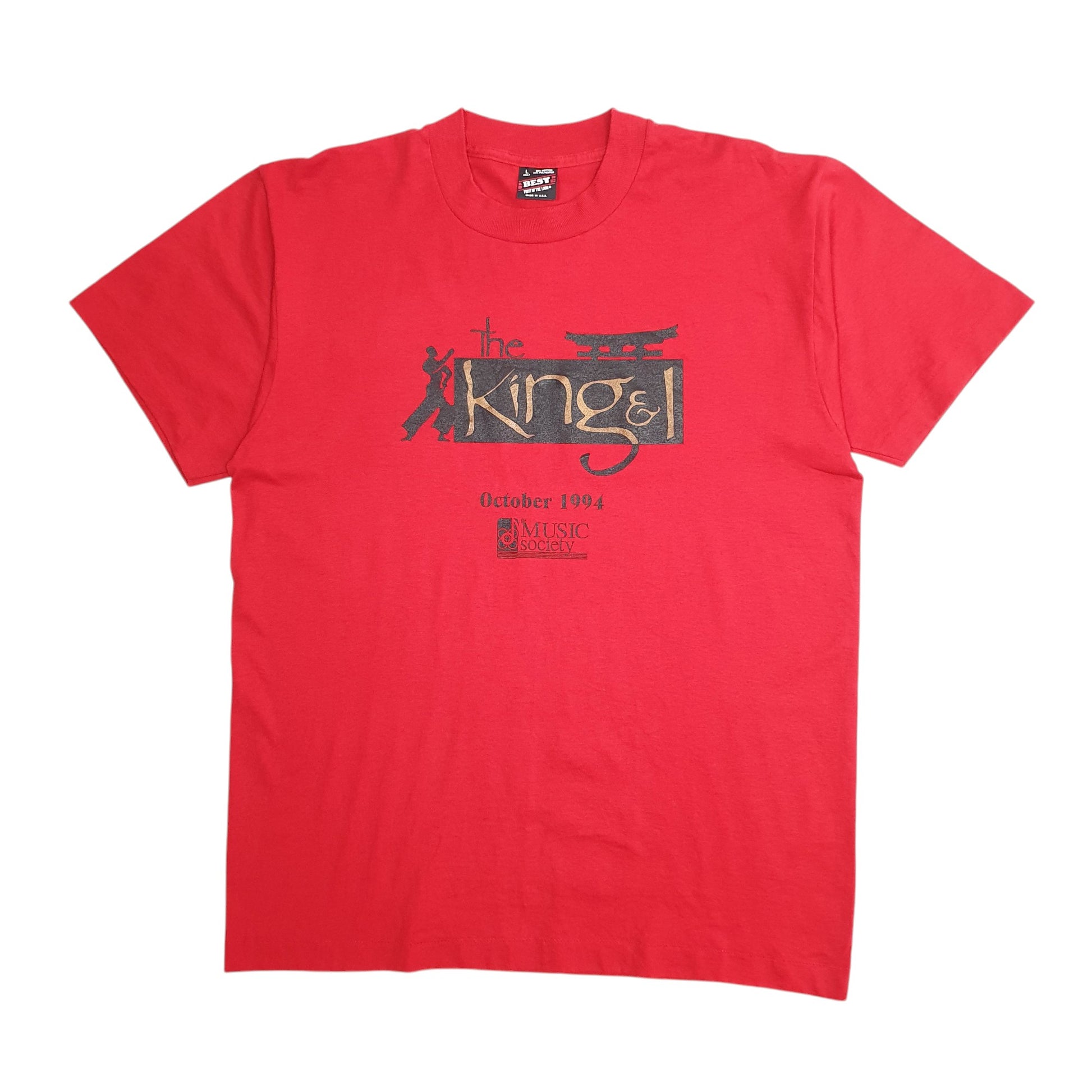 Mens Red Fruit Of The Loom Single Stitch Vintage 90s The King and I Short Sleeve T Shirt