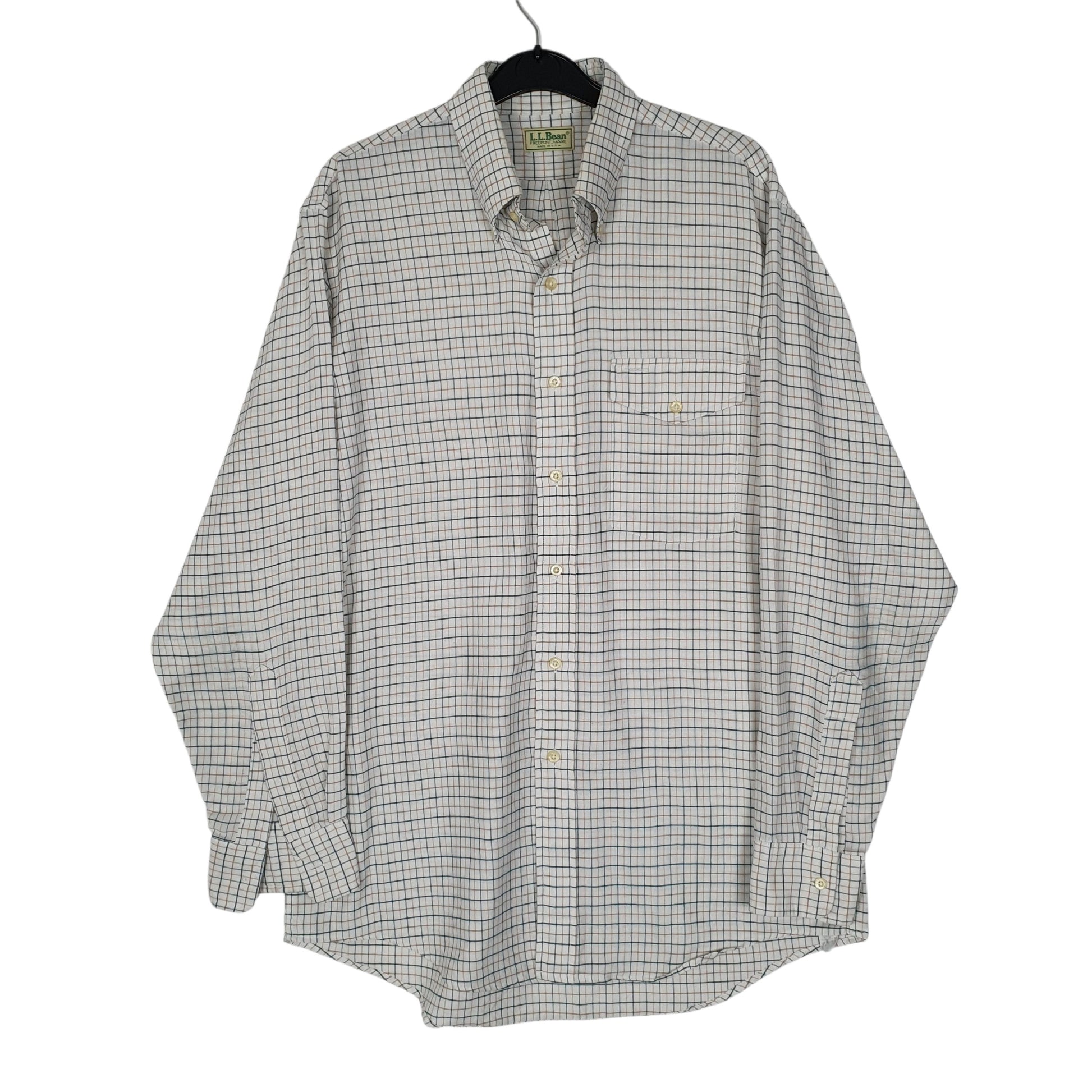 Mens White L.L.Bean Vintage 80s Made in USA Long Sleeve Shirt