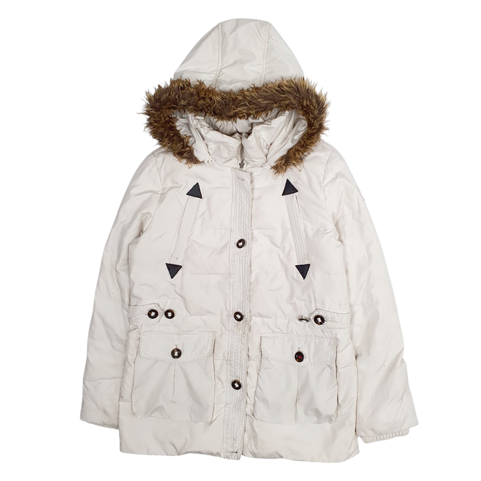 Womens Cream Tommy Hilfiger Puffer Longline Full Zip Coat