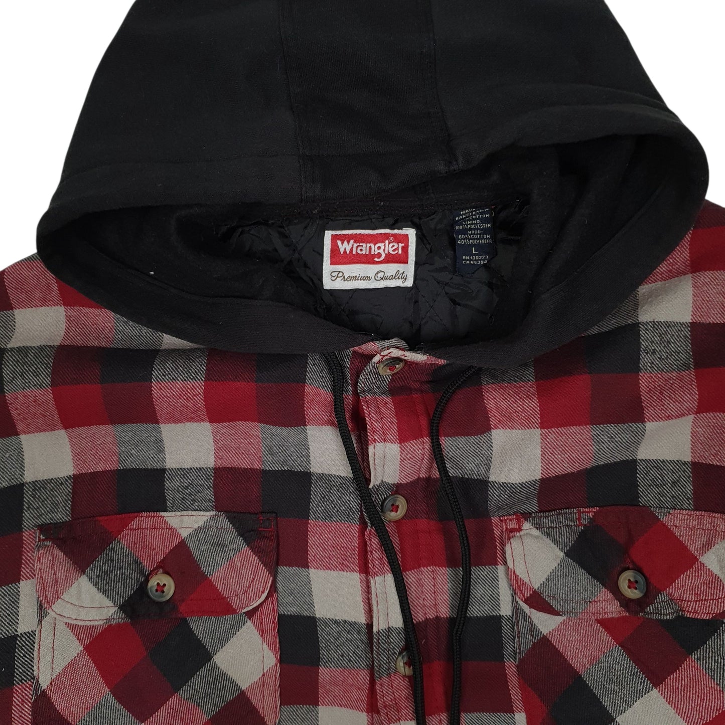 Mens Red Wrangler Plaid Shacket Hoodie  Coat