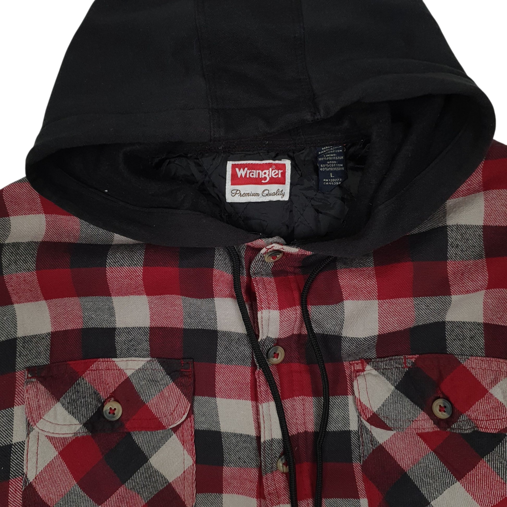 Mens Red Wrangler Plaid Shacket Hoodie  Coat