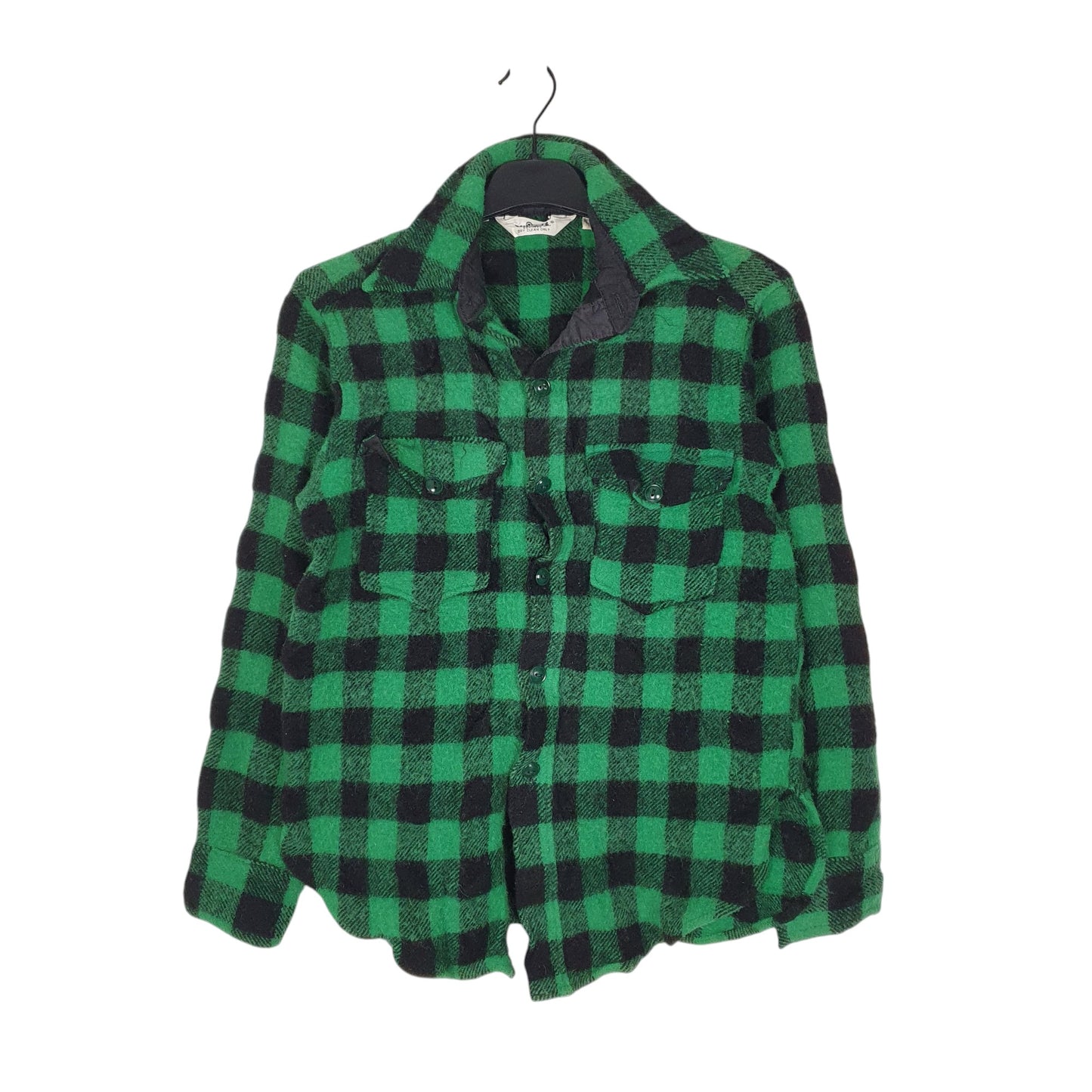 Mens Green Woolrich Thick Plaid Mackinaw Vintage 1980s Long Sleeve Shirt