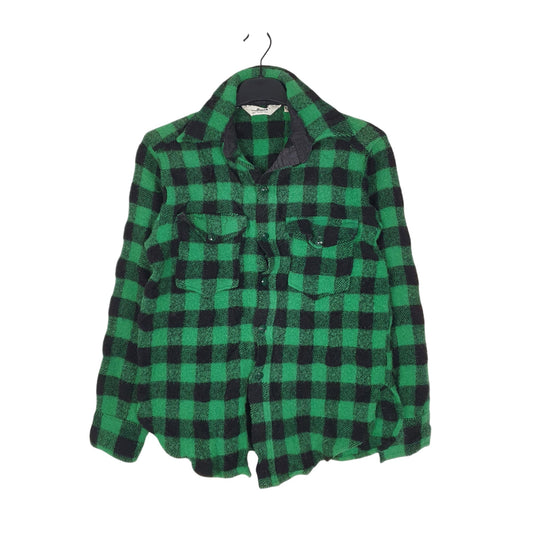 Mens Green Woolrich Thick Plaid Mackinaw Vintage 1980s Long Sleeve Shirt