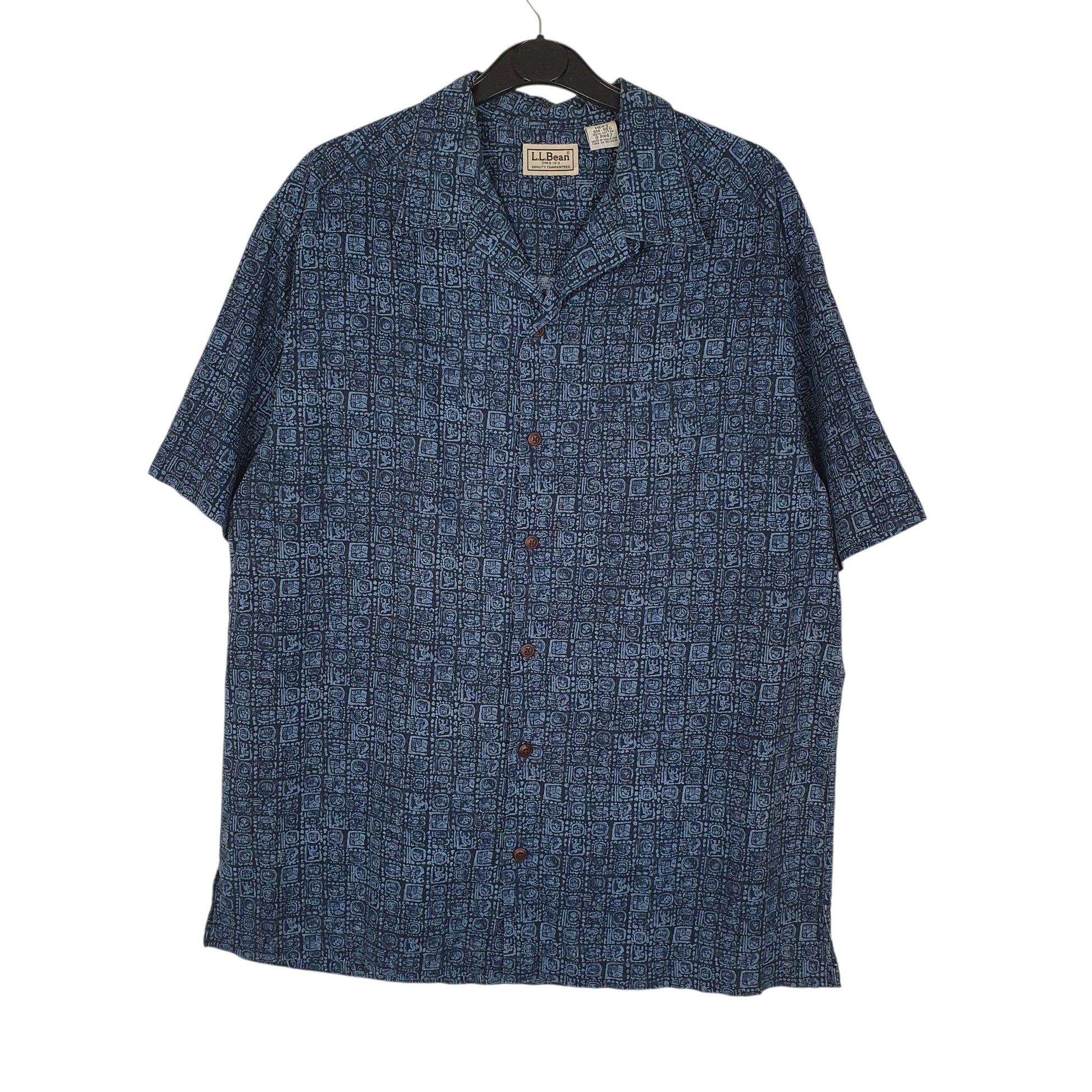 Mens Navy L.L.Bean Paisley Short Sleeve Shirt