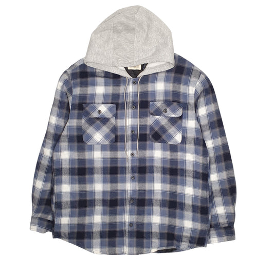 Mens Blue Wrangler Plaid Hoodie Overshirt  Coat