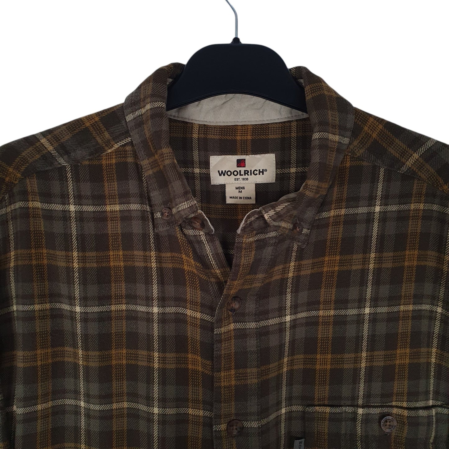 Mens Brown Woolrich Thick Flannel Plaid  Shirt