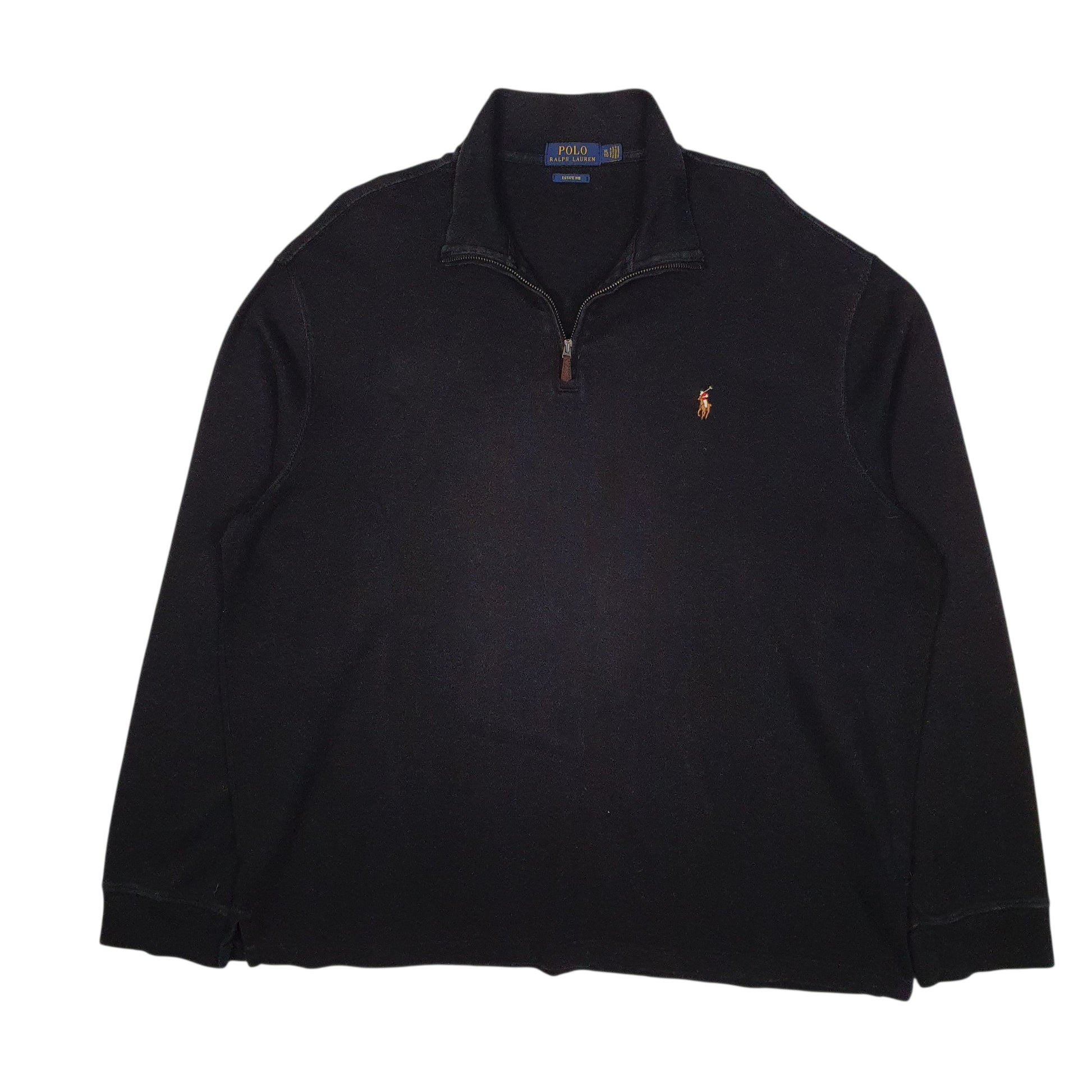 Mens Black Polo Ralph Lauren Estate Rib Quarter Zip Jumper