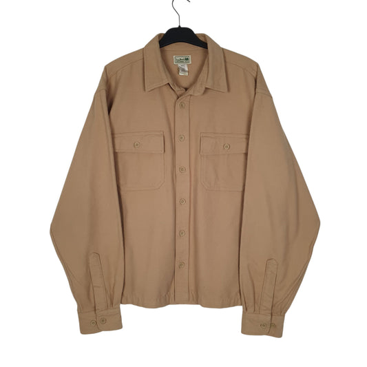 Mens Beige L.L.Bean Thick Chamois Long Sleeve Shirt