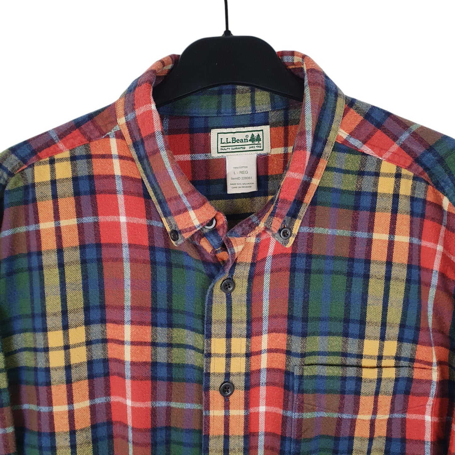 Mens Orange L.L.Bean Thick Flannel Plaid  Shirt