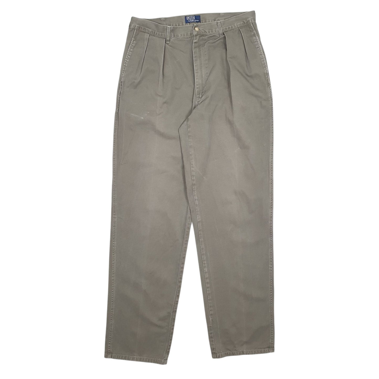 Mens Grey Polo Ralph Lauren Vintage 90s Made In USA Pleated Chino Trousers