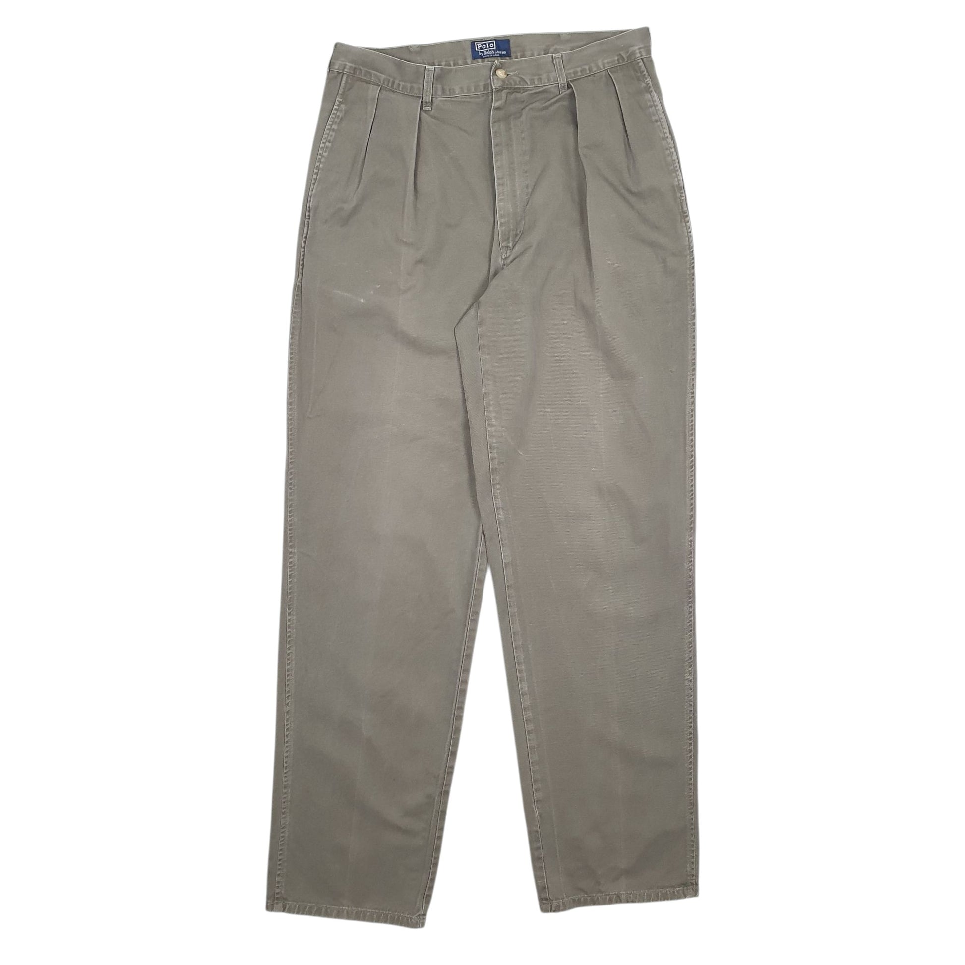 Mens Grey Polo Ralph Lauren Vintage 90s Made In USA Pleated Chino Trousers