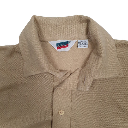 Mens Beige Action Vintage 90s Cardigan Polo Shirt
