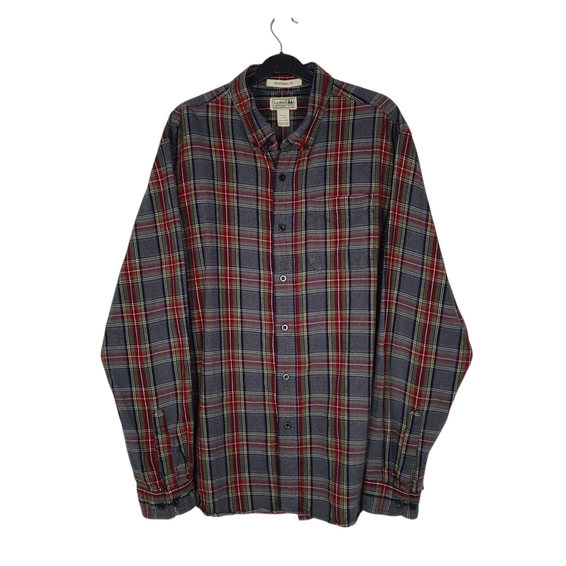 Mens Grey L.L.Bean Thick Flannel Plaid Long Sleeve Shirt