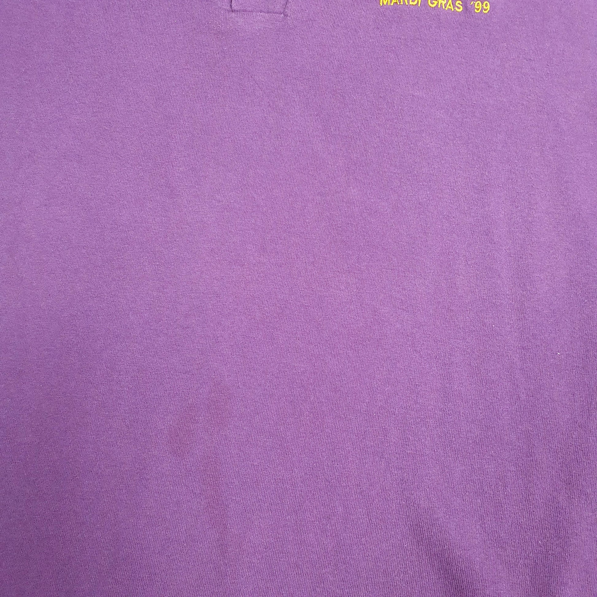 Mens Purple Cotton Deluxe Vintage 90s Mardi Gras 1999 Henley  T Shirt