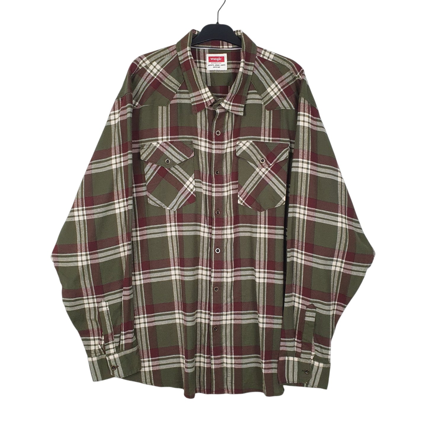 Mens Green Wrangler Plaid Long Sleeve Shirt