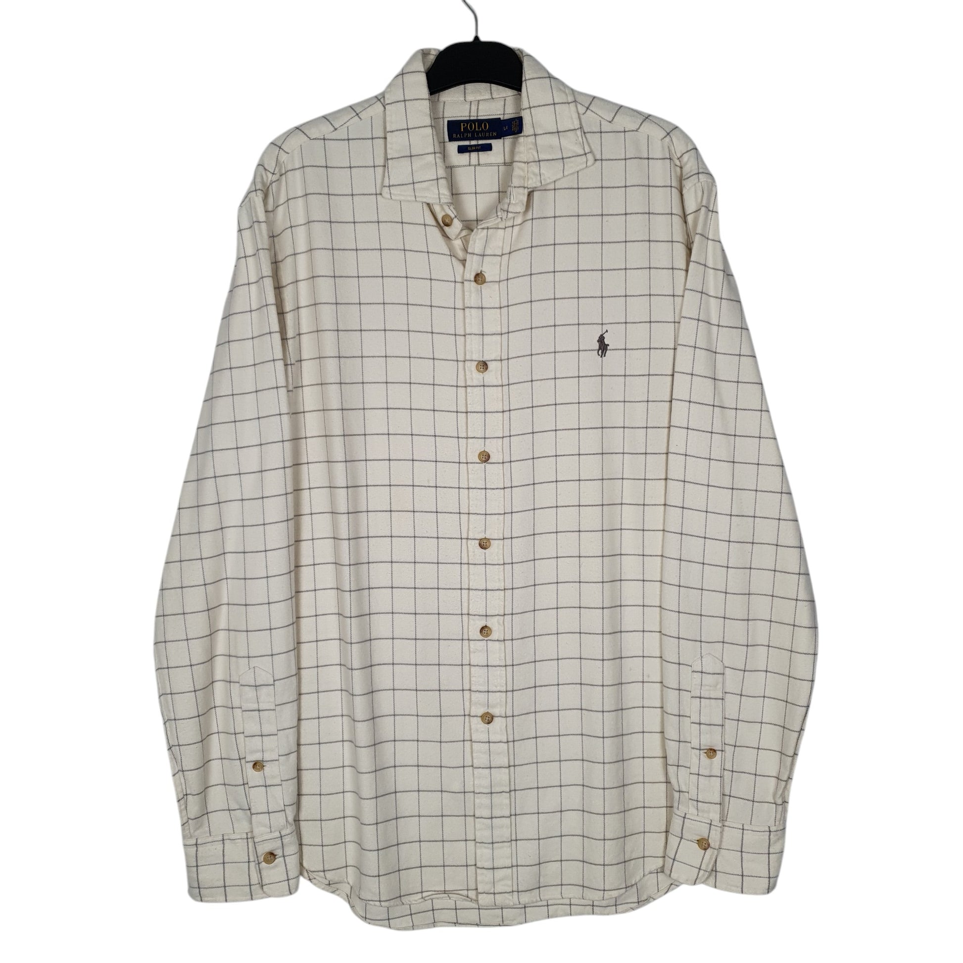 Mens Cream Polo Ralph Lauren Thick Flannel Long Sleeve Shirt